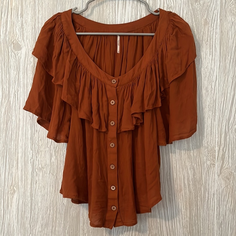 Free People Ruffled Blouse Top - Picture 3 of 6